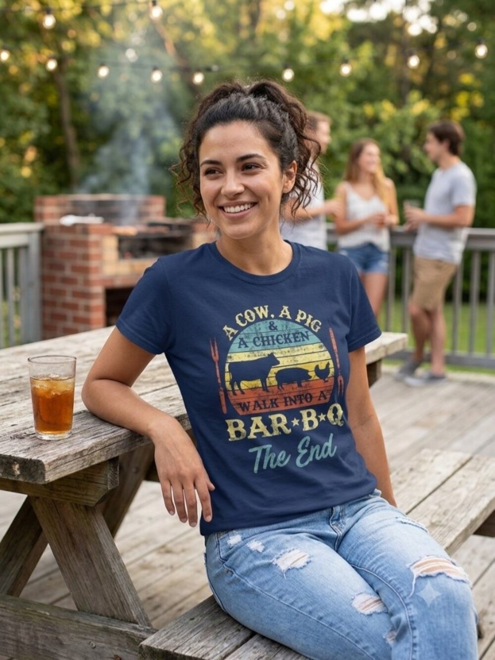 Boutique Barbecue Funny Graphic Tee Shirt Blue Size XL Casual Relaxation Cute